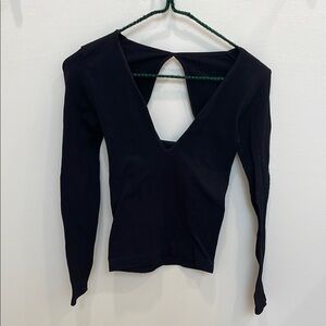 Free People Black Long Sleeve Cut Out Bodysuit